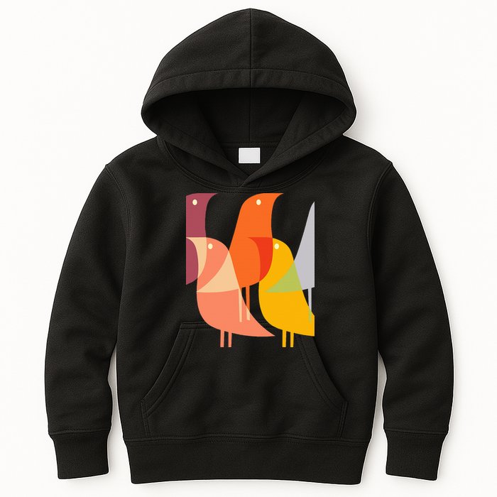 Bird Print Art Deco 60s Style Minimal Hippy Retro Cool Kids Hoodie