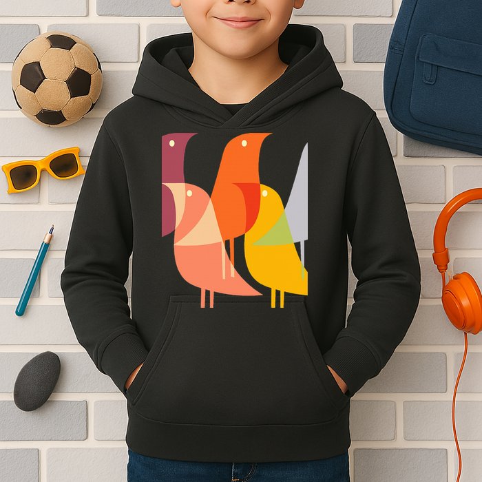 Bird Print Art Deco 60s Style Minimal Hippy Retro Cool Kids Hoodie