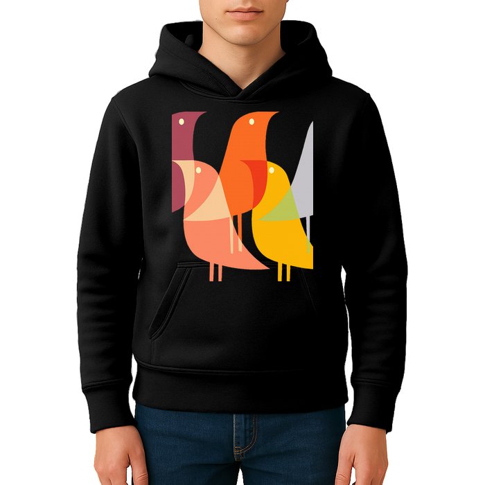 Bird Print Art Deco 60s Style Minimal Hippy Retro Cool Kids Hoodie