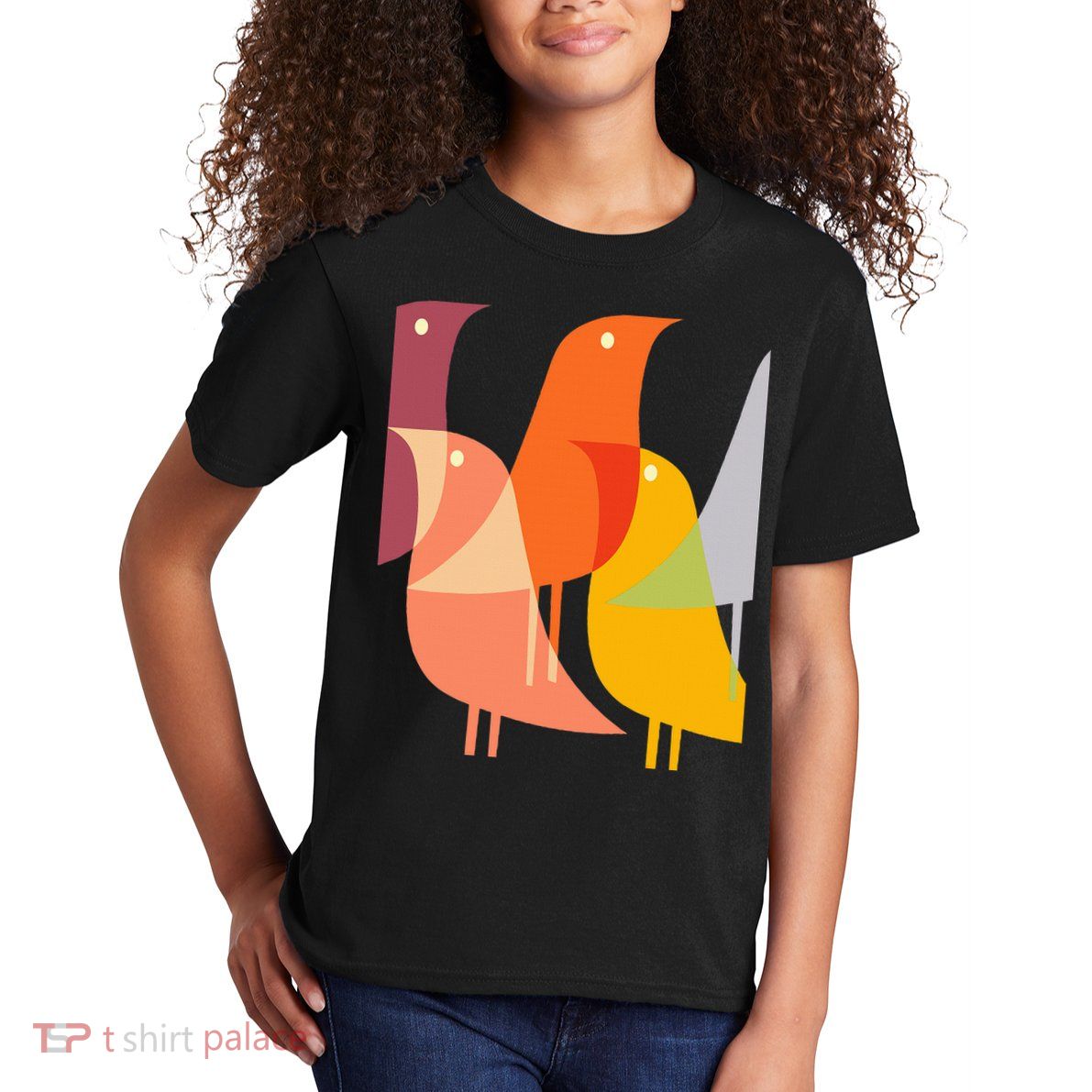Bird Print Art Deco 60s Style Minimal Hippy Retro Cool Kids T-Shirt