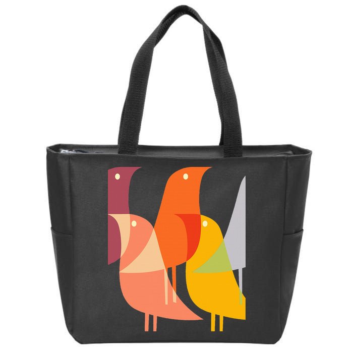 Bird Print Art Deco 60s Style Minimal Hippy Retro Cool Zip Tote Bag