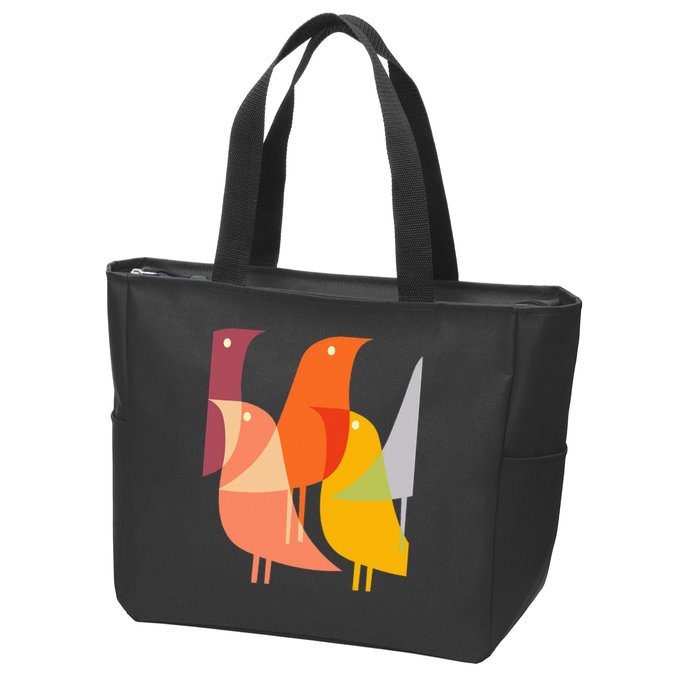 Bird Print Art Deco 60s Style Minimal Hippy Retro Cool Zip Tote Bag