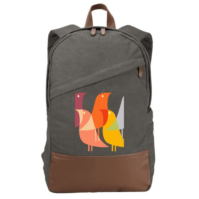 Bird Print Art Deco 60s Style Minimal Hippy Retro Cool Cotton Canvas Backpack