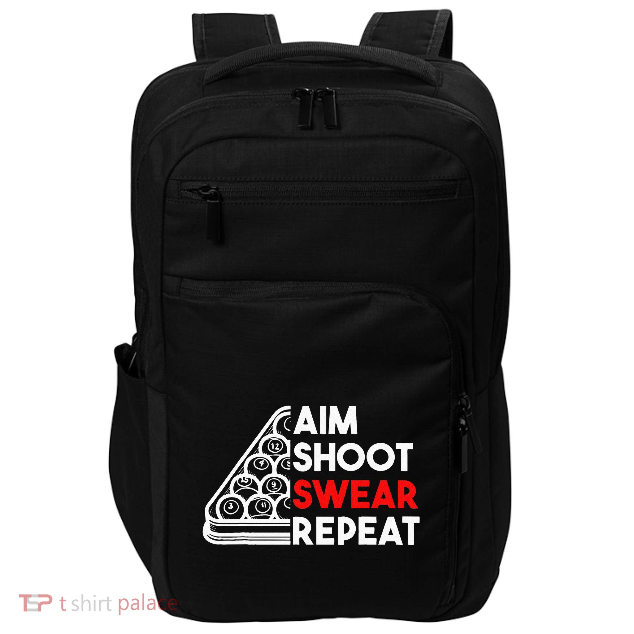 Billiard Pool Aim Shoot Swear Repeat Impact Tech Backpack