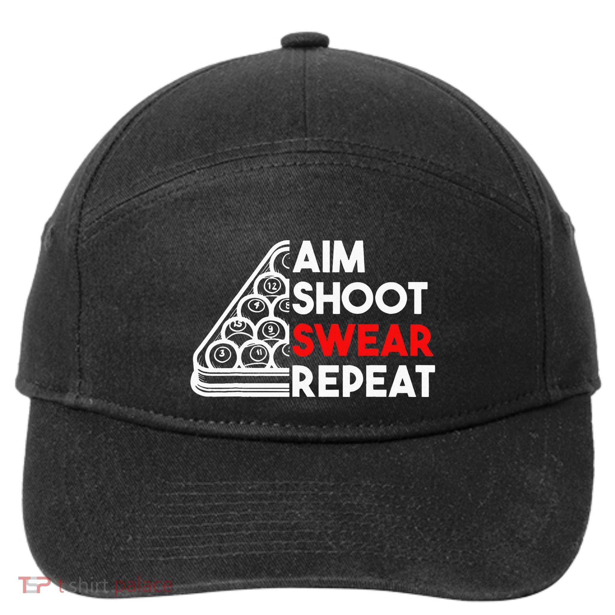 Billiard Pool Aim Shoot Swear Repeat 7-Panel Snapback Hat