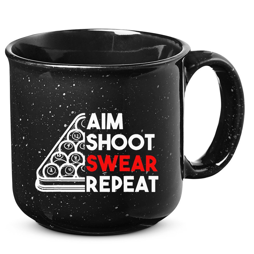 Billiard Pool Aim Shoot Swear Repeat 15oz Campfire Ceramic Mug