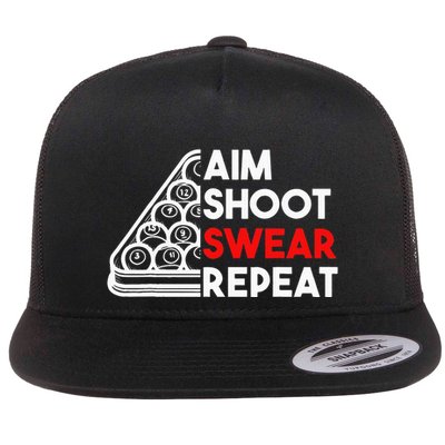 Billiard Pool Aim Shoot Swear Repeat Flatbill Hat