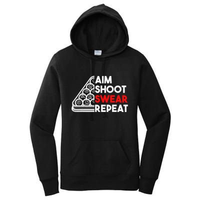 Billiard Pool Aim Shoot Swear Repeat Women's Pullover Hoodie
