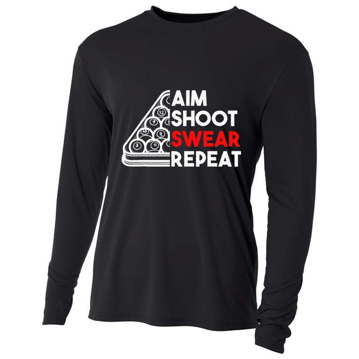 Billiard Pool Aim Shoot Swear Repeat Cooling Performance Long Sleeve Crew