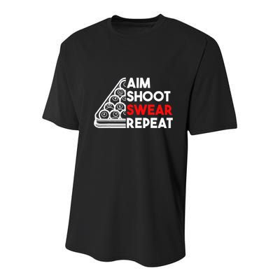 Billiard Pool Aim Shoot Swear Repeat Youth Performance Sprint T-Shirt