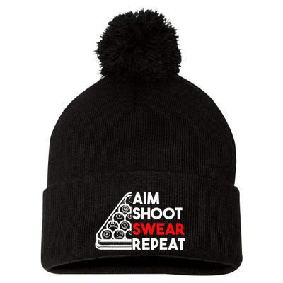 Billiard Pool Aim Shoot Swear Repeat Pom Pom 12in Knit Beanie