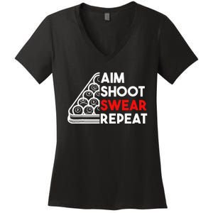 Billiard Pool Aim Shoot Swear Repeat Women's V-Neck T-Shirt