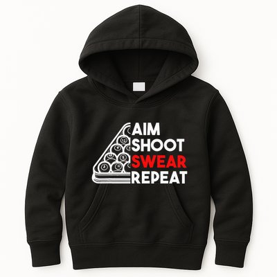 Billiard Pool Aim Shoot Swear Repeat Kids Hoodie
