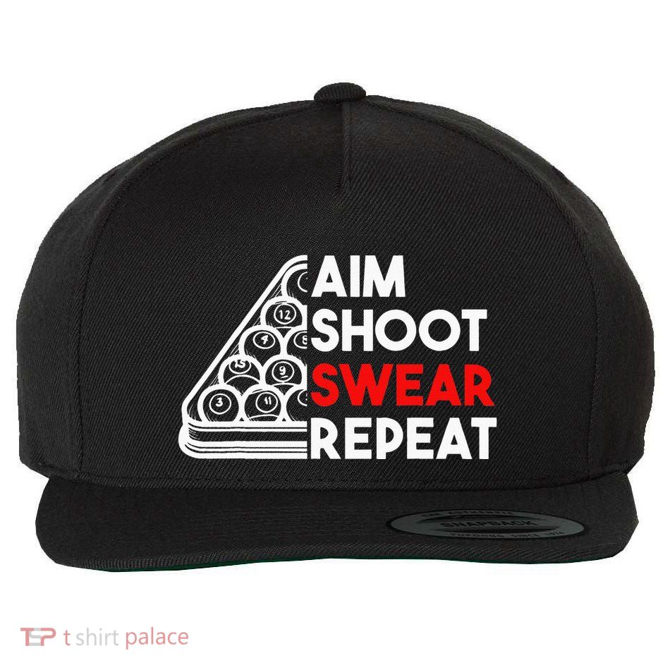 Billiard Pool Aim Shoot Swear Repeat Wool Snapback Cap