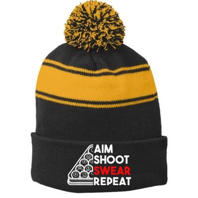 Billiard Pool Aim Shoot Swear Repeat Stripe Pom Pom Beanie