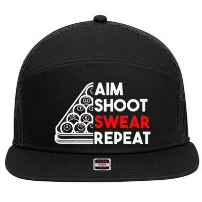 Billiard Pool Aim Shoot Swear Repeat 7 Panel Mesh Trucker Snapback Hat