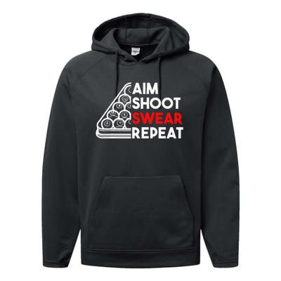 Billiard Pool Aim Shoot Swear Repeat Performance Fleece Hoodie