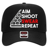 Billiard Pool Aim Shoot Swear Repeat High Crown Mesh Back Trucker Hat