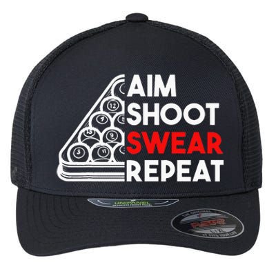 Billiard Pool Aim Shoot Swear Repeat Flexfit Unipanel Trucker Cap