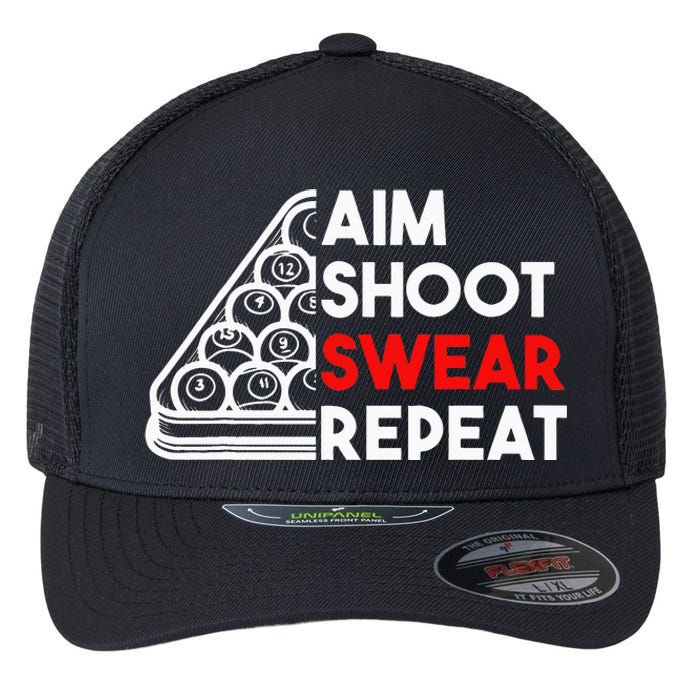 Billiard Pool Aim Shoot Swear Repeat Flexfit Unipanel Trucker Cap