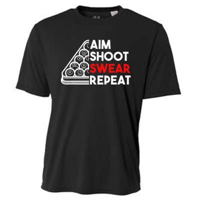 Billiard Pool Aim Shoot Swear Repeat Cooling Performance Crew T-Shirt