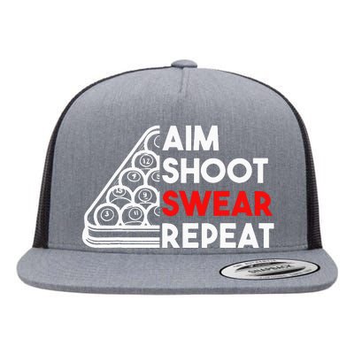 Billiard Pool Aim Shoot Swear Repeat Flat Bill Trucker Hat