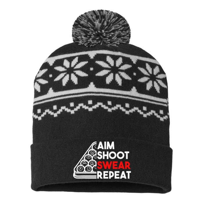 Billiard Pool Aim Shoot Swear Repeat USA-Made Snowflake Beanie