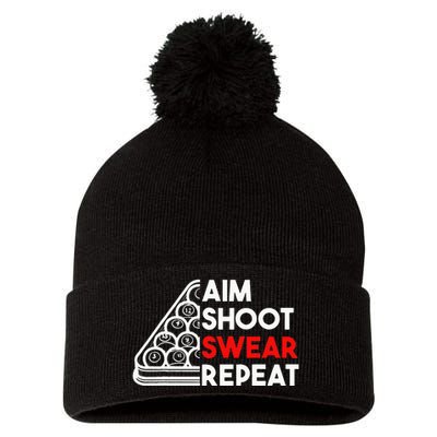 Billiard Pool Aim Shoot Swear Repeat Pom Pom 12in Knit Beanie