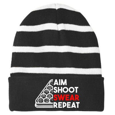 Billiard Pool Aim Shoot Swear Repeat Striped Beanie with Solid Band