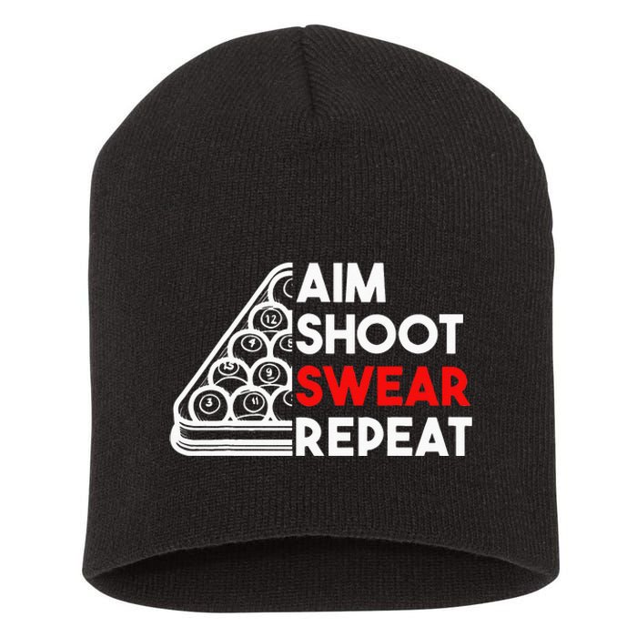 Billiard Pool Aim Shoot Swear Repeat Short Acrylic Beanie