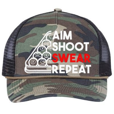 Billiard Pool Aim Shoot Swear Repeat Retro Rope Trucker Hat Cap