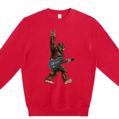 Bigfoot Playing A Dragon Guitar Rock On Sasquatch Big Foot Premium Crewneck Sweatshirt