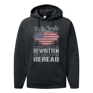 Brave Patriotic American Us Flag Constitution Of The Usa Needs To Be Reread Performance Fleece Hoodie