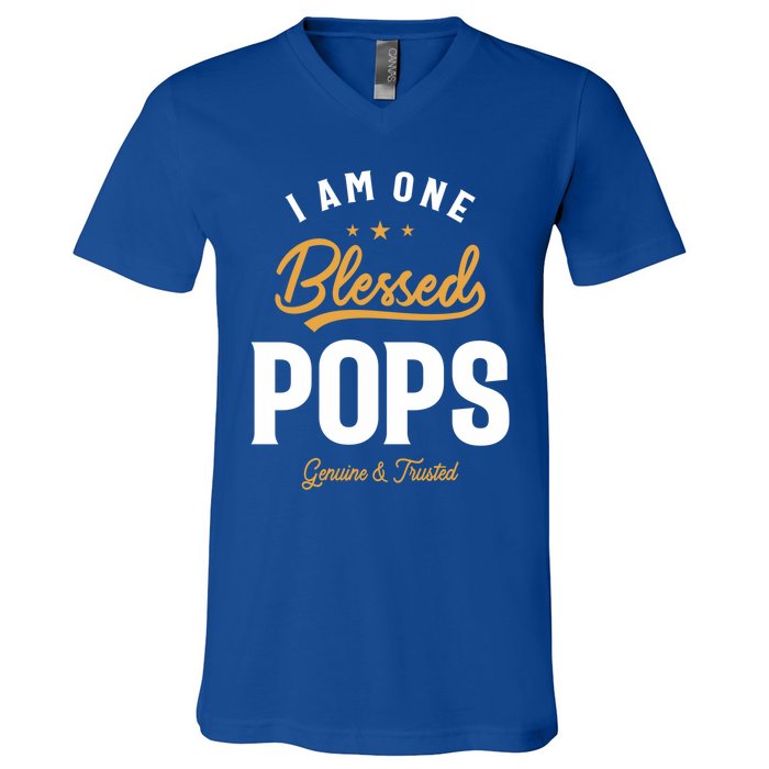 Blessed Pops A Dad Grandpas Pride Dad Grandpa Cool Gift V-Neck T-Shirt