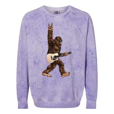 Bigfoot Playing Acoustic Guitar Rock On Sasquatch Big Foot Colorblast Crewneck Sweatshirt