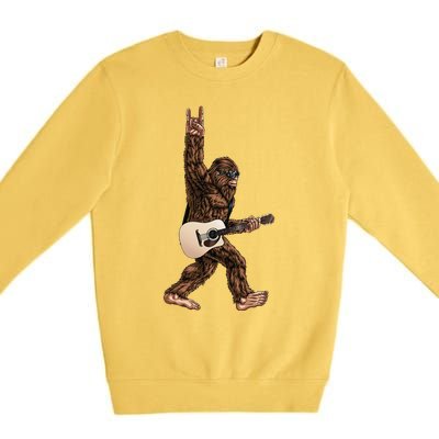 Bigfoot Playing Acoustic Guitar Rock On Sasquatch Big Foot Premium Crewneck Sweatshirt