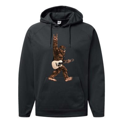 Bigfoot Playing Acoustic Guitar Rock On Sasquatch Big Foot Performance Fleece Hoodie