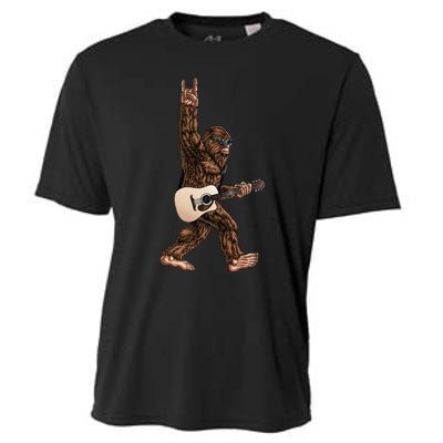 Bigfoot Playing Acoustic Guitar Rock On Sasquatch Big Foot Cooling Performance Crew T-Shirt