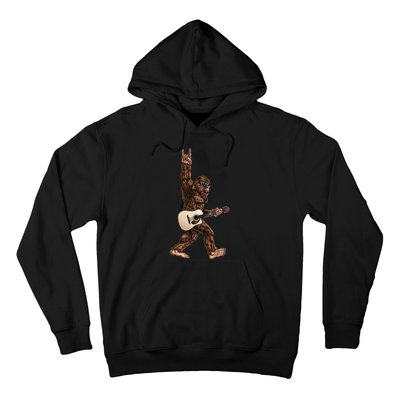 Bigfoot Playing Acoustic Guitar Rock On Sasquatch Big Foot Hoodie