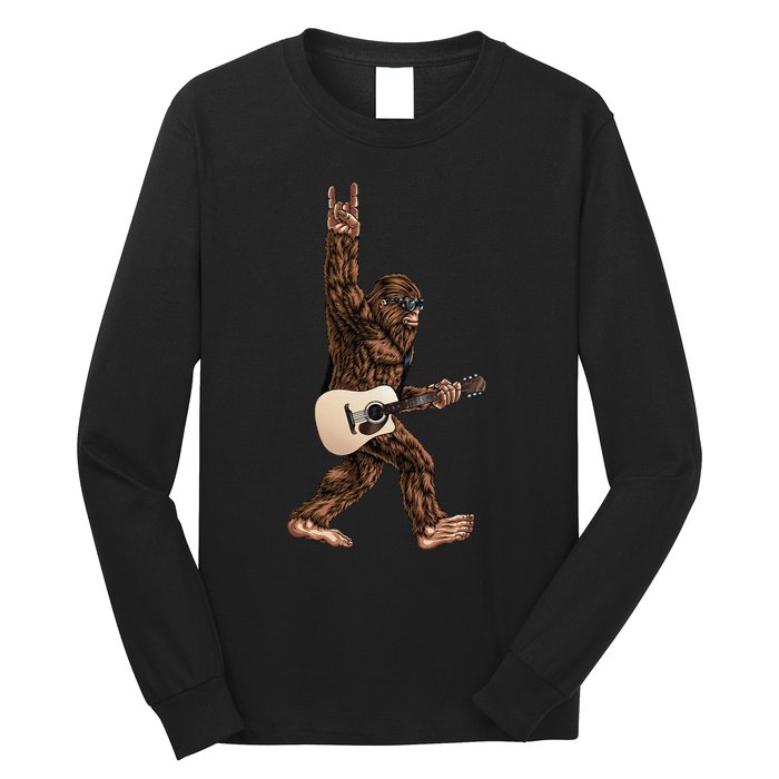 Bigfoot Playing Acoustic Guitar Rock On Sasquatch Big Foot Long Sleeve Shirt