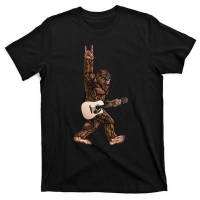 Bigfoot Playing Acoustic Guitar Rock On Sasquatch Big Foot T-Shirt