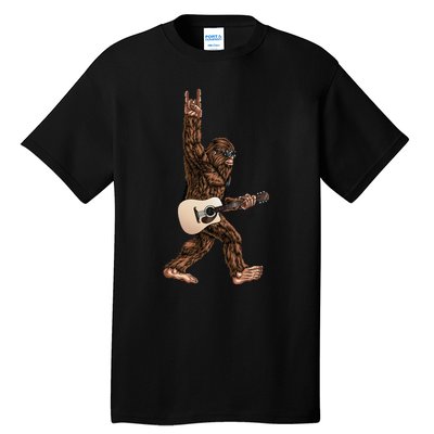 Bigfoot Playing Acoustic Guitar Rock On Sasquatch Big Foot Tall T-Shirt