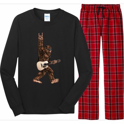 Bigfoot Playing Acoustic Guitar Rock On Sasquatch Big Foot Long Sleeve Pajama Set