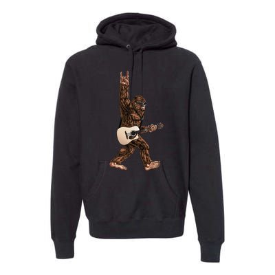 Bigfoot Playing Acoustic Guitar Rock On Sasquatch Big Foot Premium Hoodie