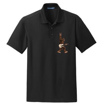 Bigfoot Playing Acoustic Guitar Rock On Sasquatch Big Foot Dry Zone Grid Polo