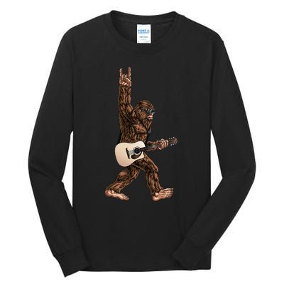 Bigfoot Playing Acoustic Guitar Rock On Sasquatch Big Foot Tall Long Sleeve T-Shirt