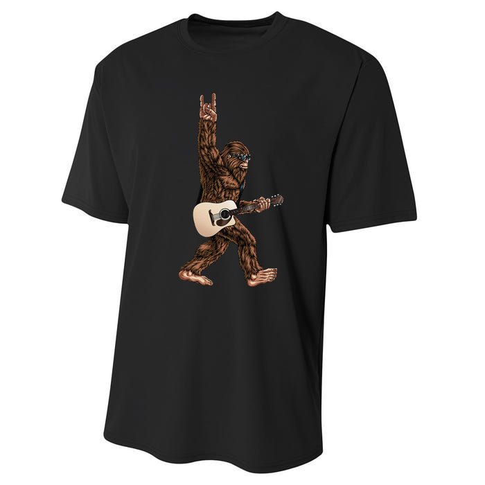 Bigfoot Playing Acoustic Guitar Rock On Sasquatch Big Foot Performance Sprint T-Shirt