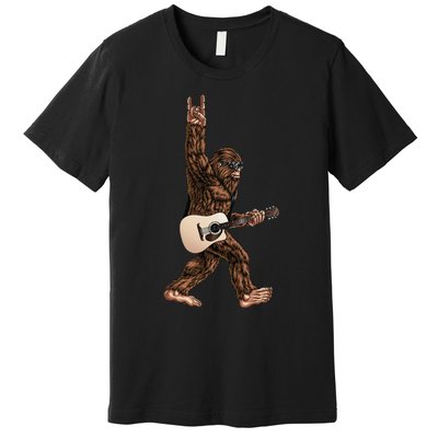 Bigfoot Playing Acoustic Guitar Rock On Sasquatch Big Foot Premium T-Shirt