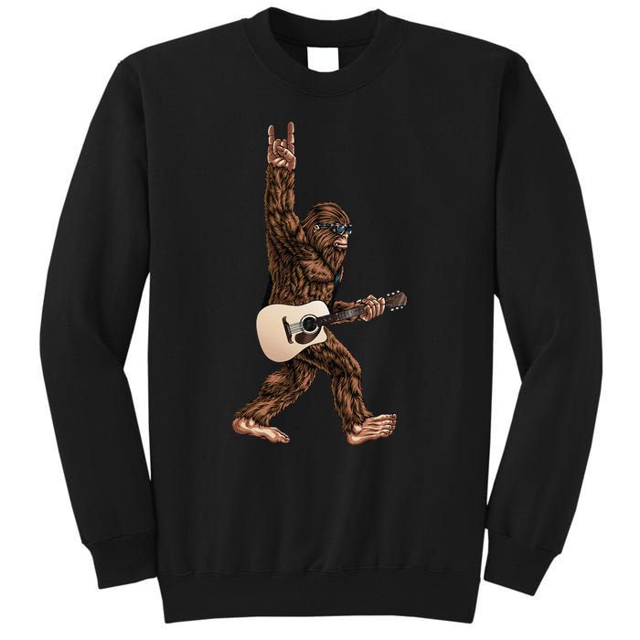 Bigfoot Playing Acoustic Guitar Rock On Sasquatch Big Foot Tall Sweatshirt