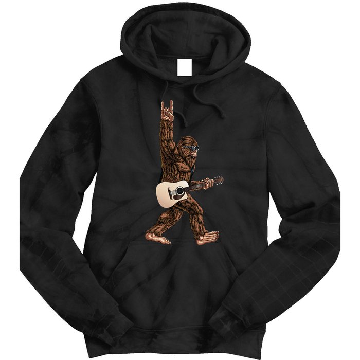 Bigfoot Playing Acoustic Guitar Rock On Sasquatch Big Foot Tie Dye Hoodie